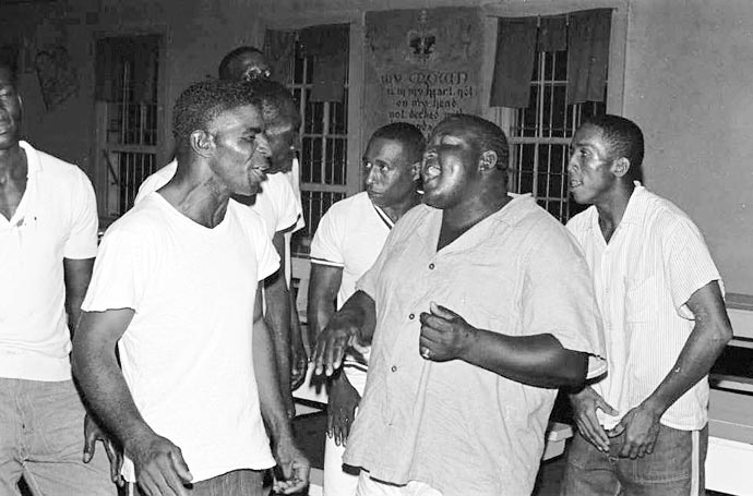 Walter Lee Hood performs gospel music with other inmates at Parchman Farm, 1968.